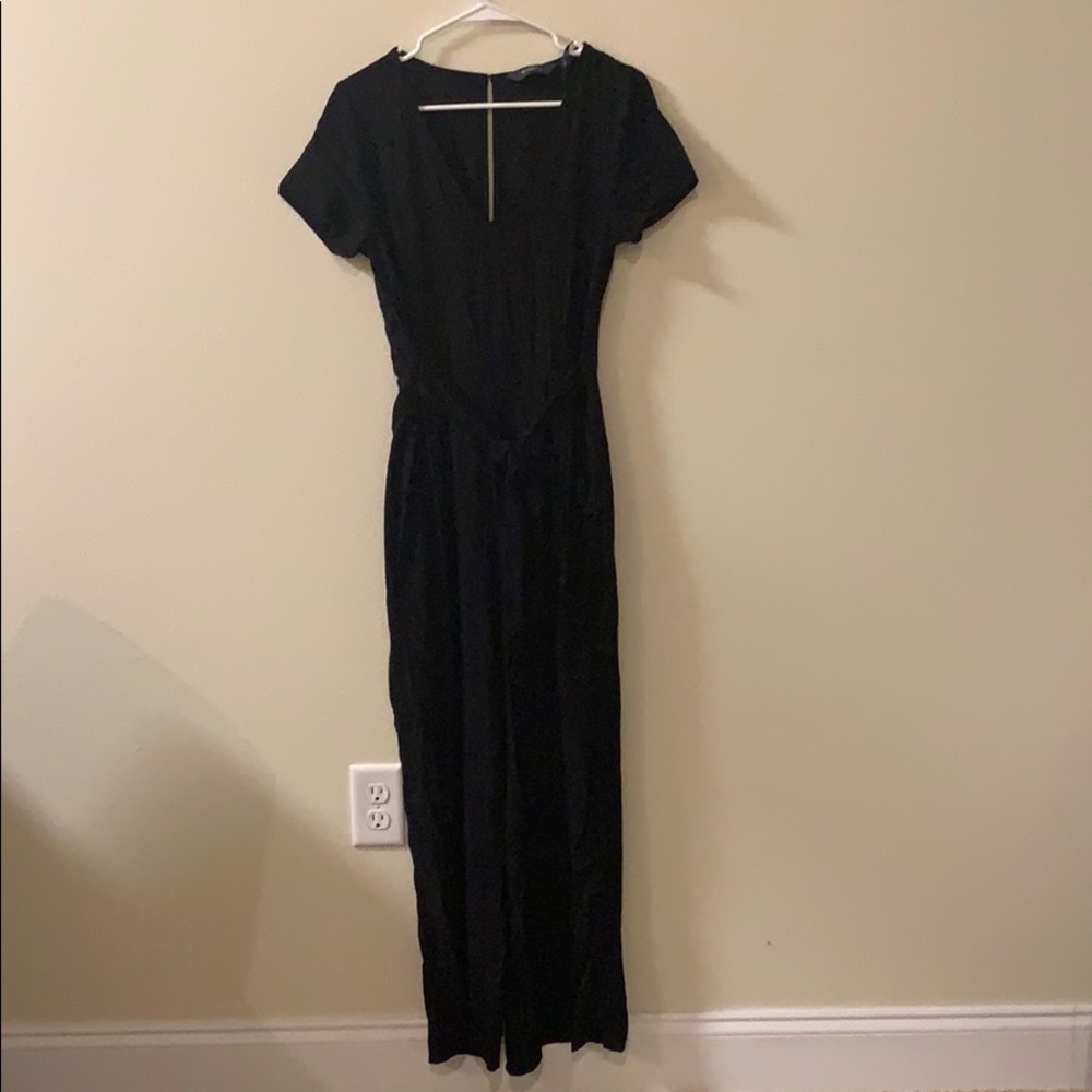 Black jumpsuit with tie belt